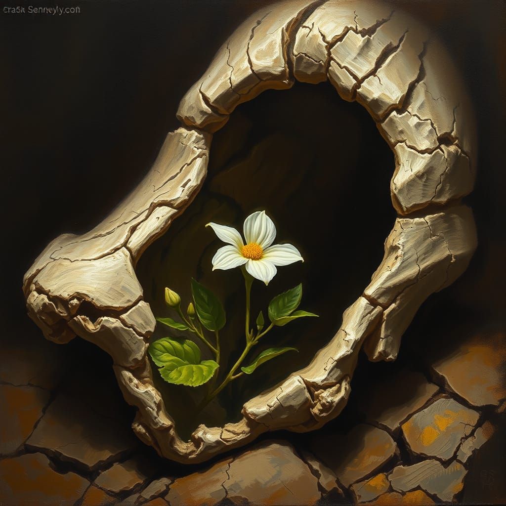 Blooming Flower in Ancient Bone, Gurney Style