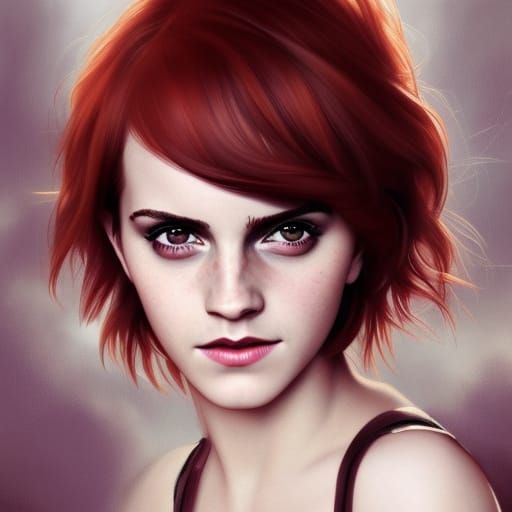 Heavenly Devil Portrait with Red Eyes and Pixie Cut