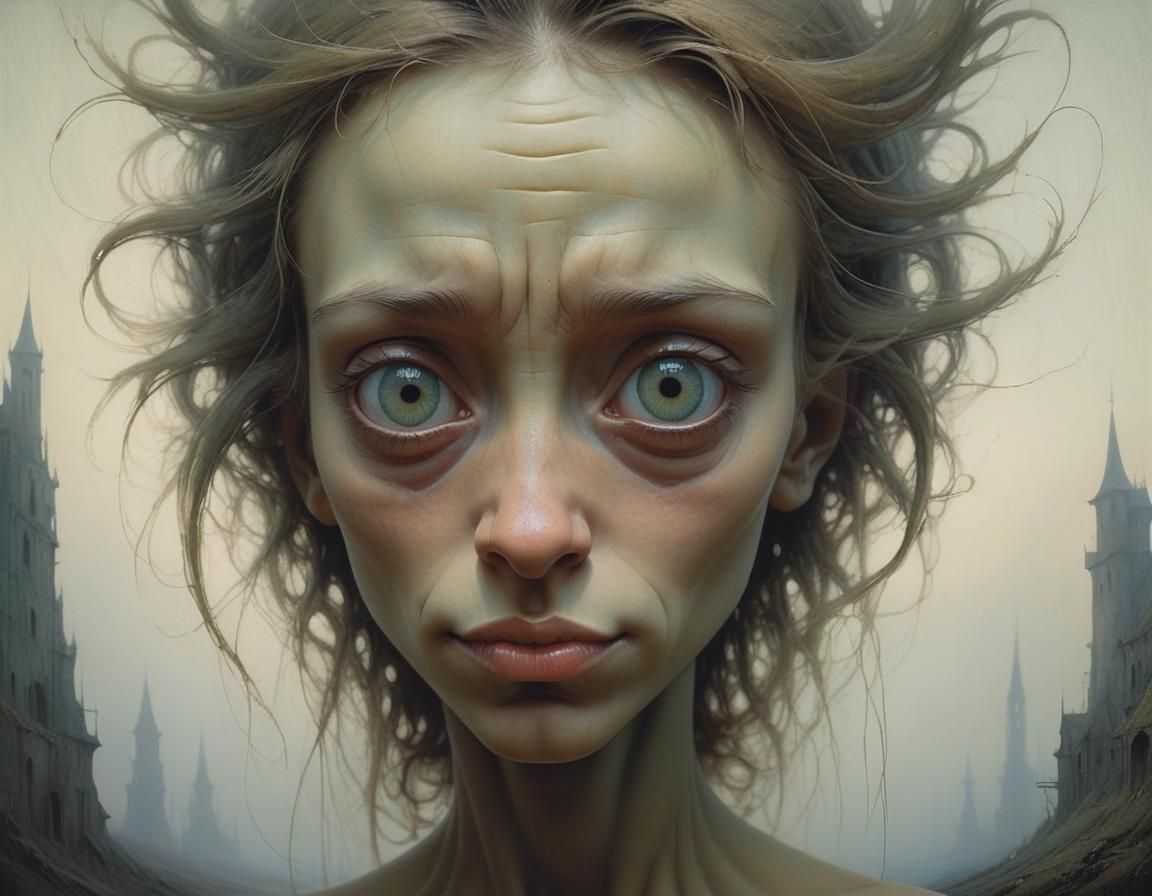 Surreal Smirking Face in Gothic Art Style