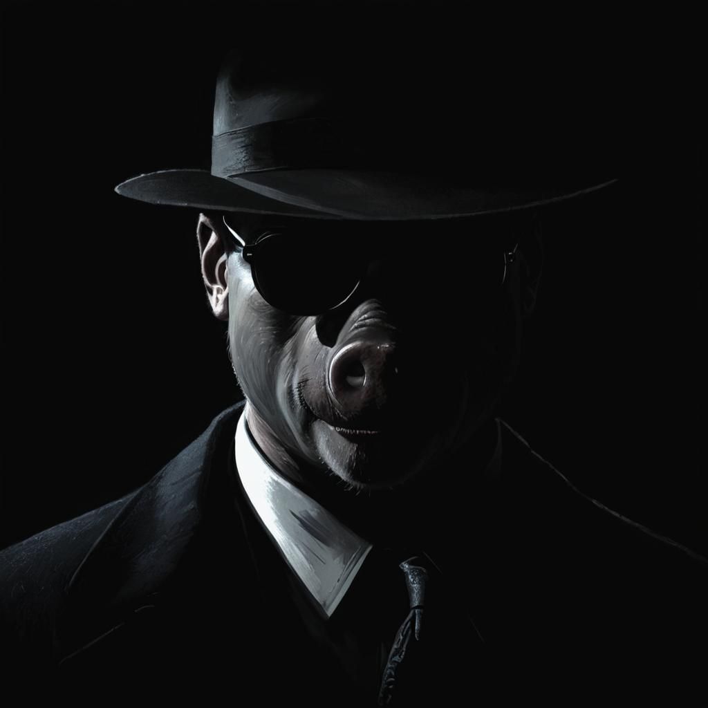 Film Noir Pig Detective in 2D Painting