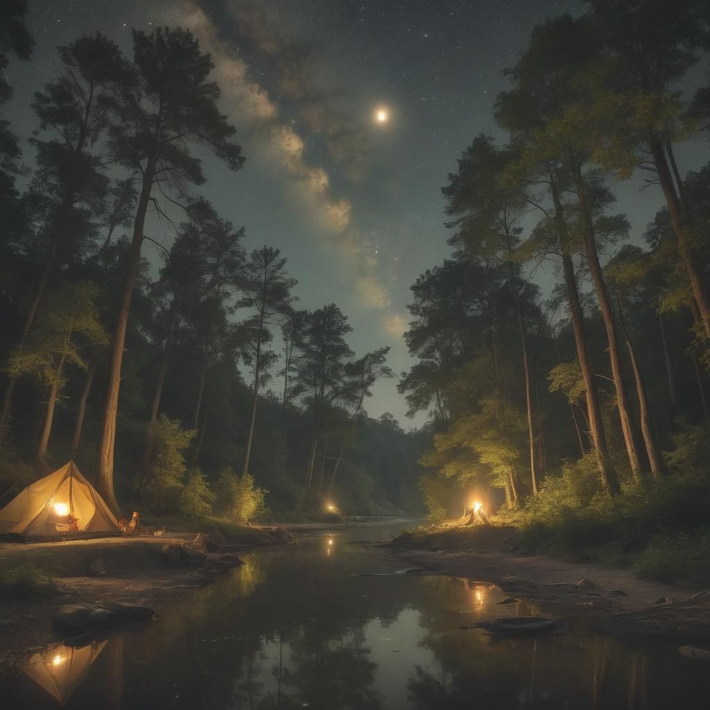 Riverside Campsite Under a Starry Sky