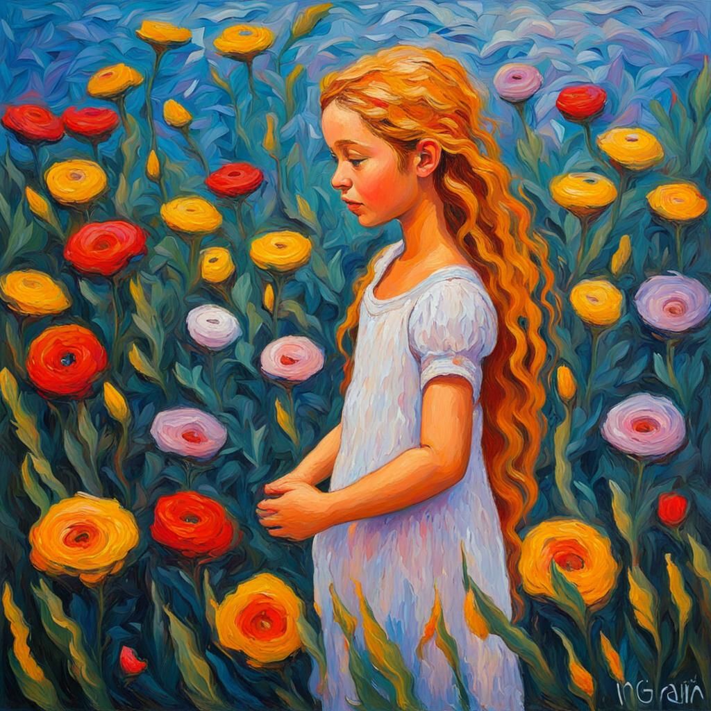 Thumbelina in Neo-Impressionist Expressionist Oil Painting
