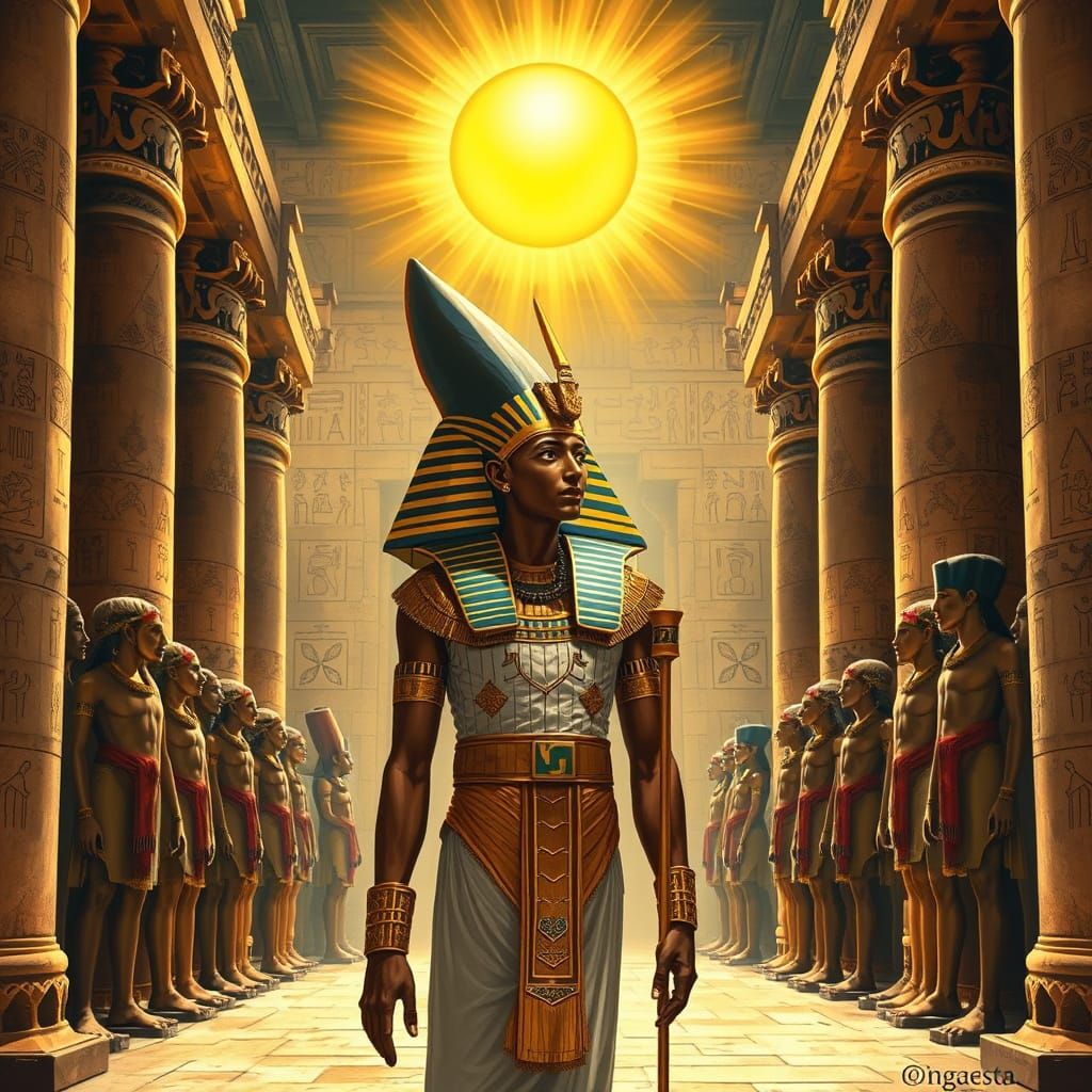 Akhenaten Worshipping Aten in Neoclassical Style