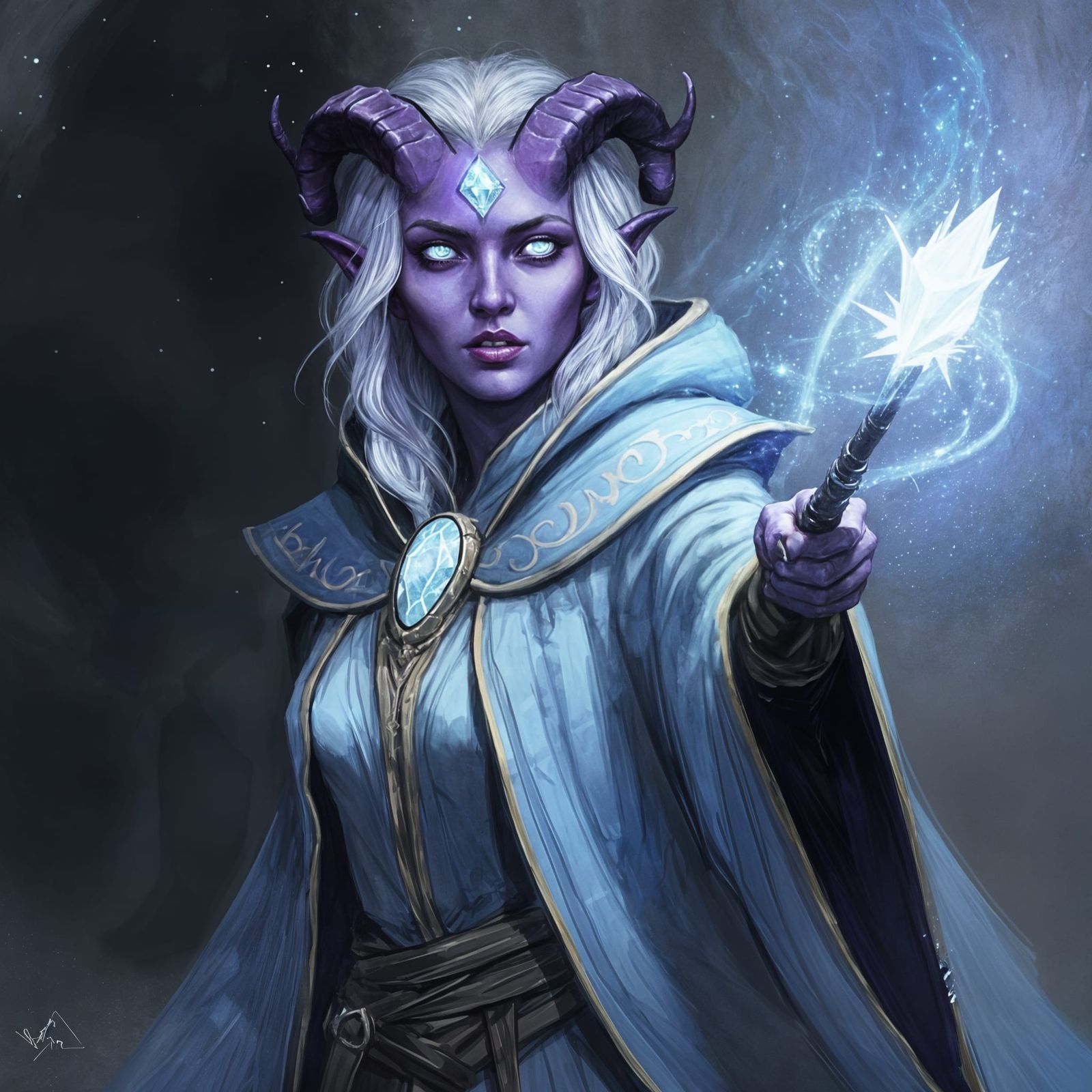 Tiefling Sorceress Casts a Spell in Ink Art