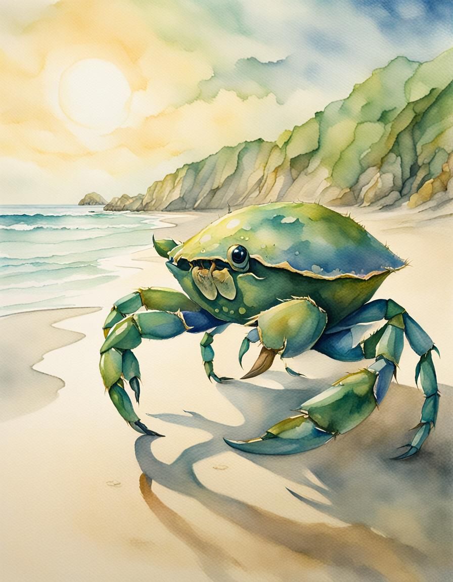 Tinker Man and Crab: Watercolor Fantasy Illustration
