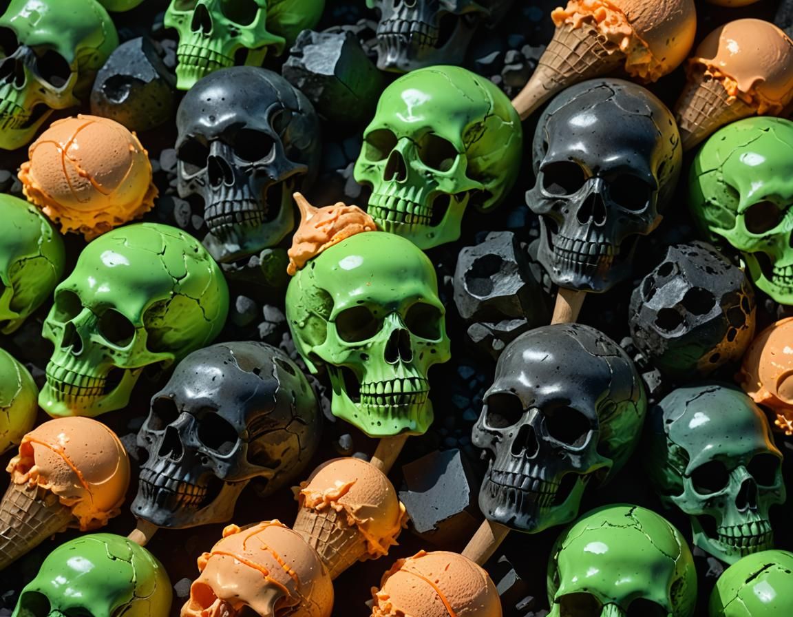 Fluorescent Green Skulls with Orange Ice Cream