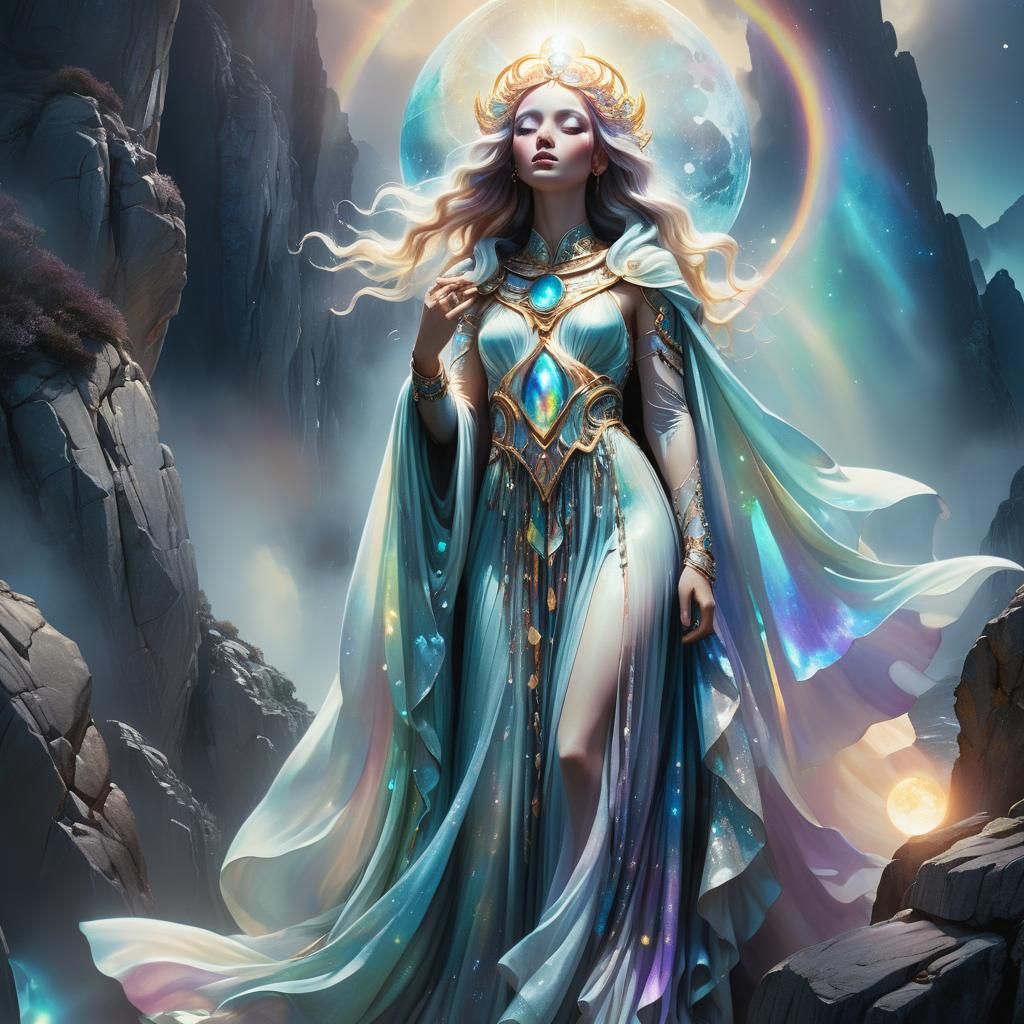 Prismatic Moon Goddess in Pop Surrealism Style