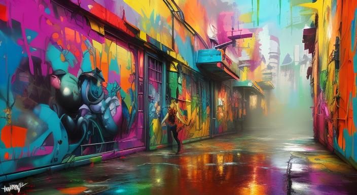 Colorful Polychromatic Graffiti Art in Disney Style