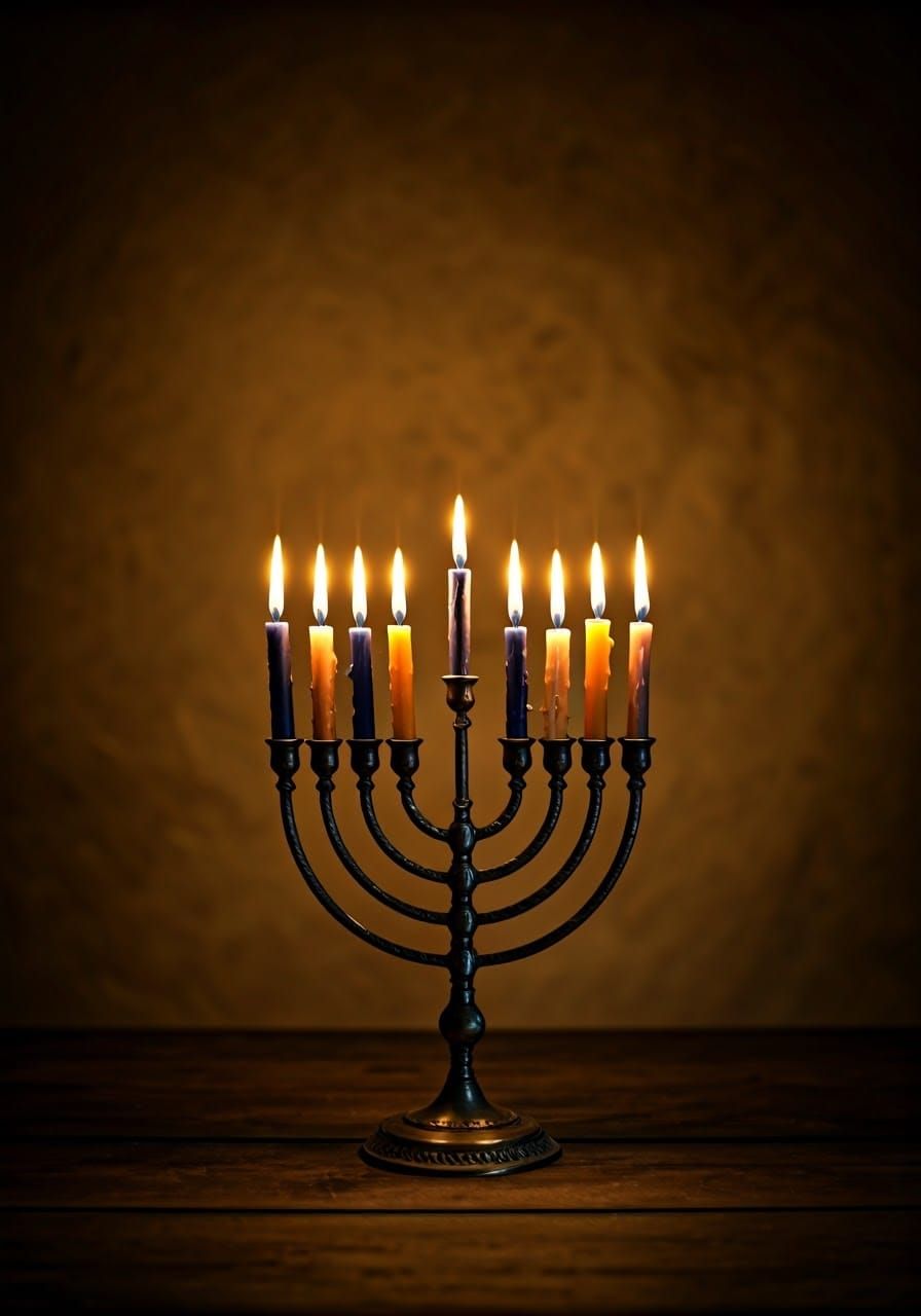 Golden Hour Hanukkah Ceremony with Empty Space for Reflectio...