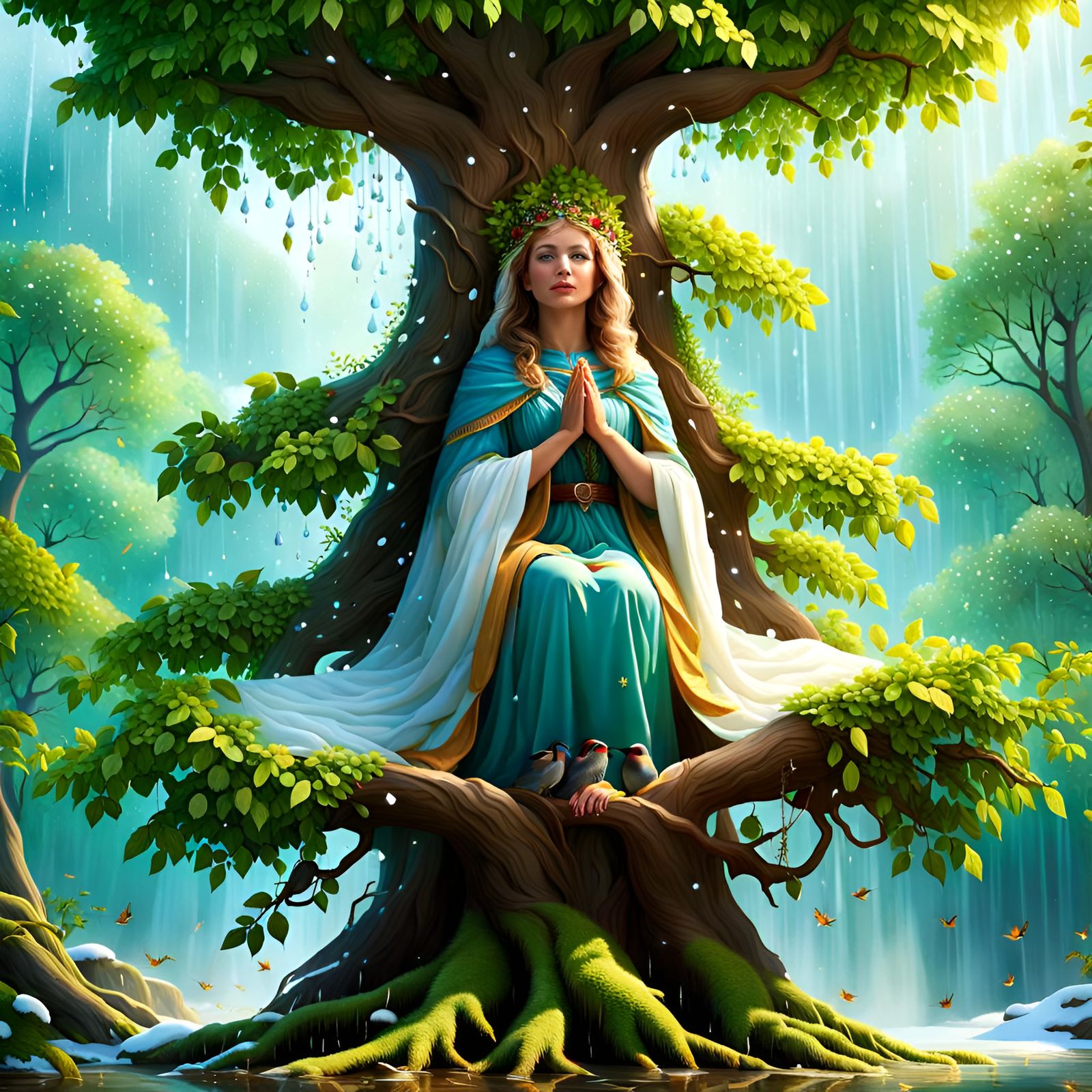 Tree Praying: Detailed Digital Art Masterpiece