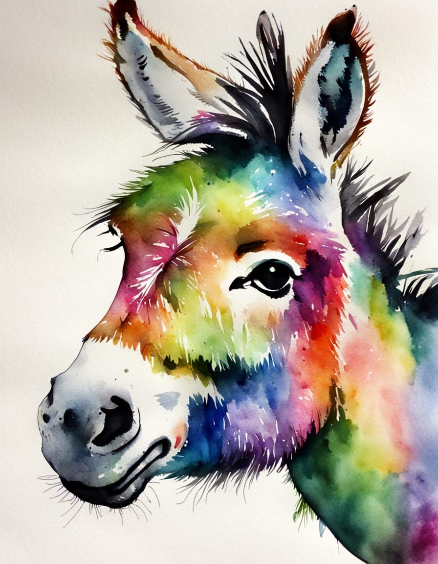 Miniature Donkey in Vibrant Watercolor