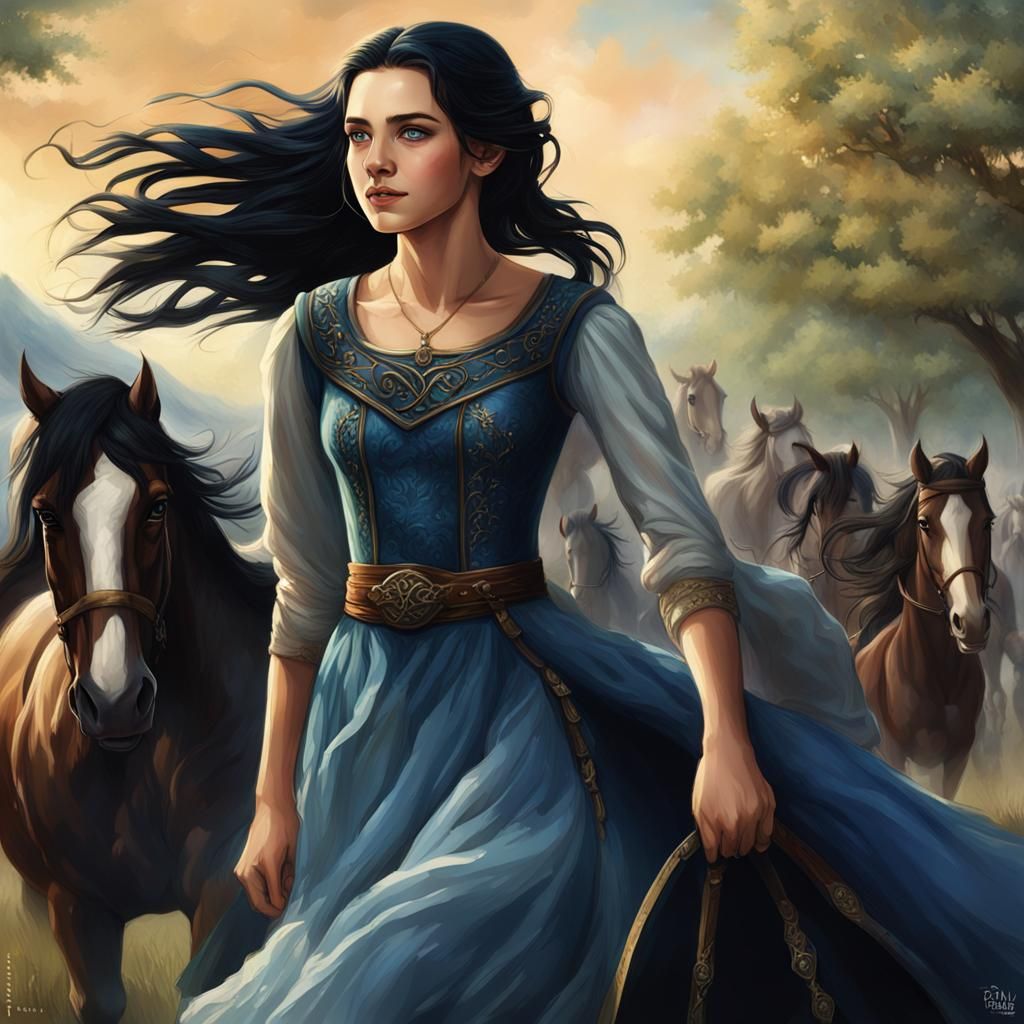 Elegant Elf Woman on Ranch, Detailed Digital Art
