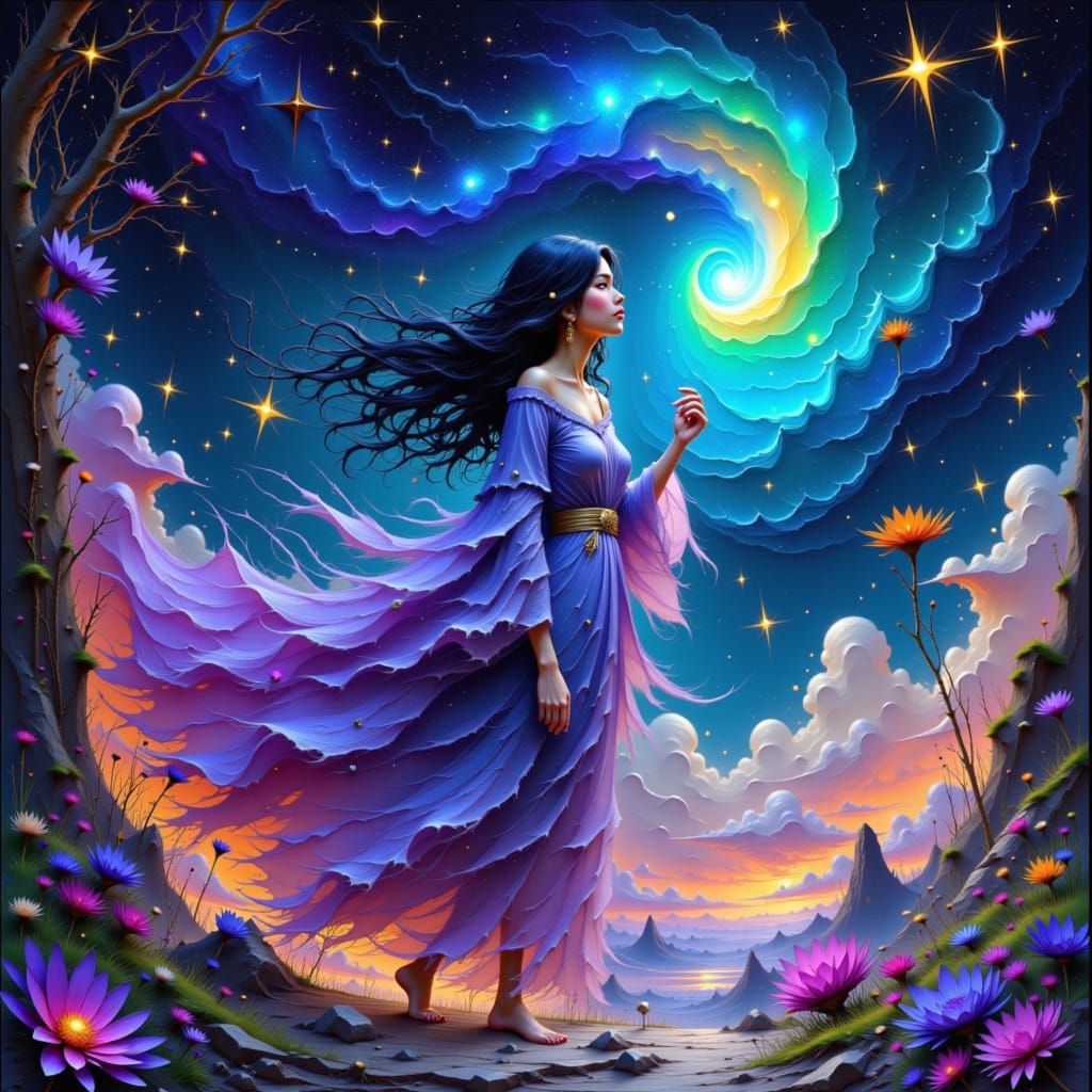 Celestial Star-Woman in Nebula, Digital Art