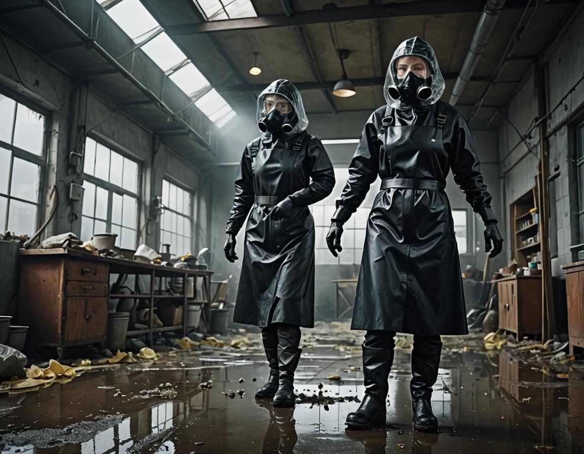 Woman Sprays Pesticides in Modern Building