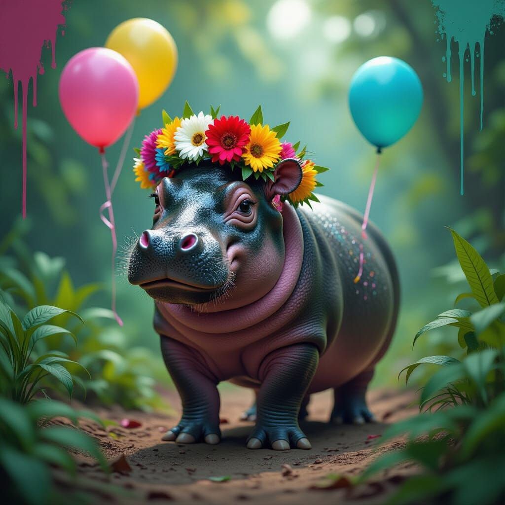 Colorful Pygmy Hippo in Thailand, Graffiti Art
