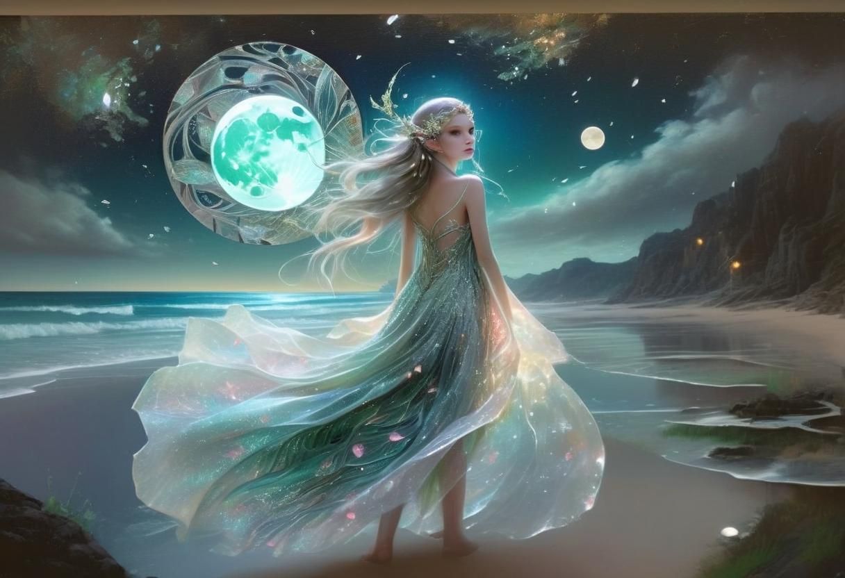 Ethereal Beach Scene at Moonlit Night