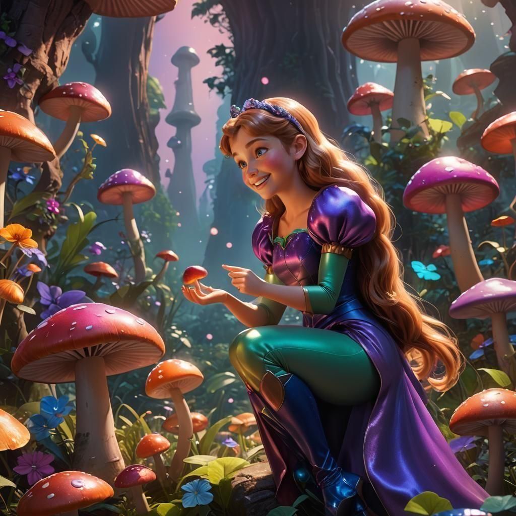 Thumbelina and the Giant Mushroom: 3D Digital Art