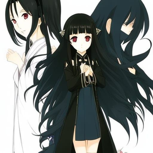 Asian Goth Woman Teaches Daughter: Anime Key Visual