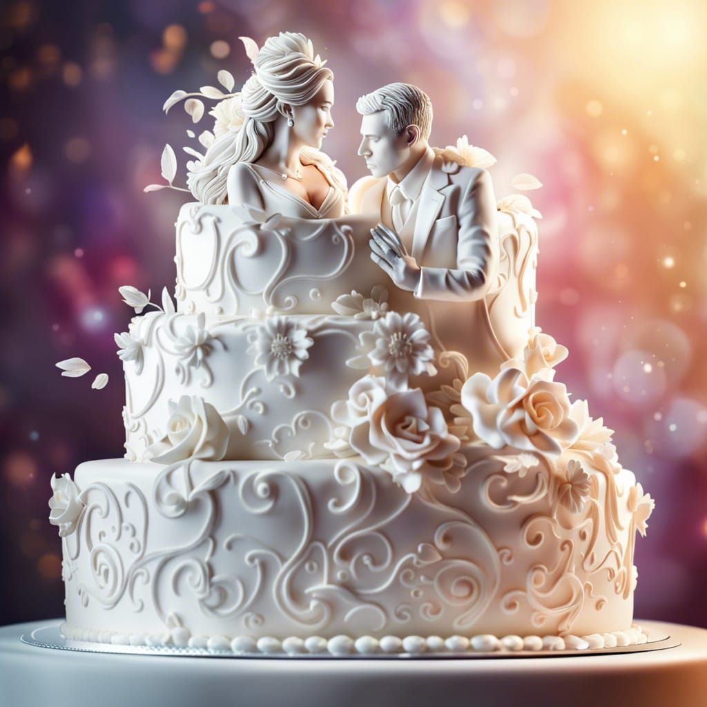 Beautiful Hyperrealistic Wedding Cake with Bride and Groom