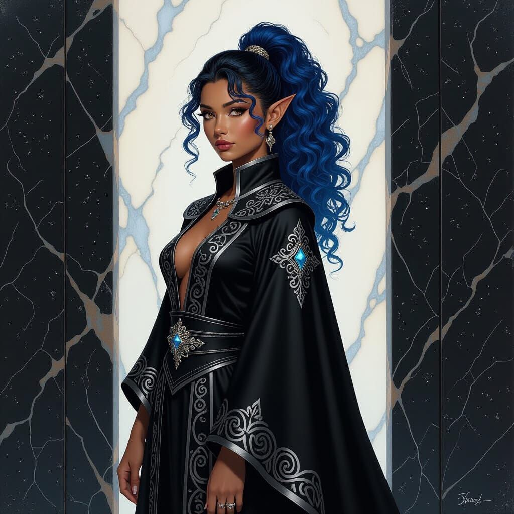 Electric Haired Elf Sorceress in Hyperrealistic Style