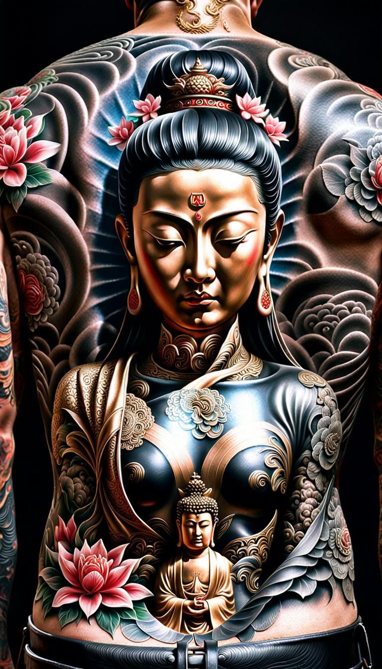Japanese Mafia Portrait with Guanyin Tattoo in HDR