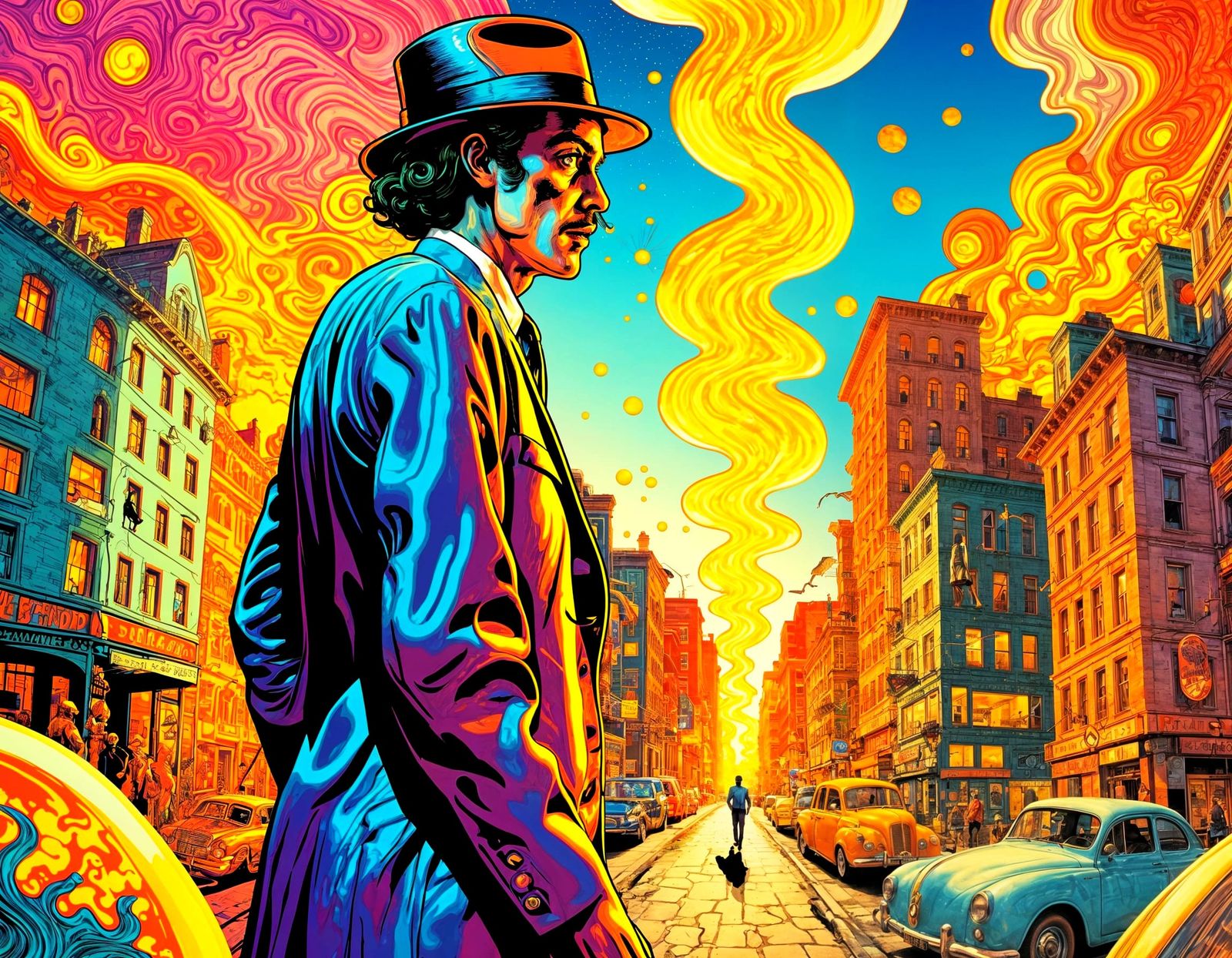 Psychedelic Comic Book Art in Surrealistic Double Exposure S...