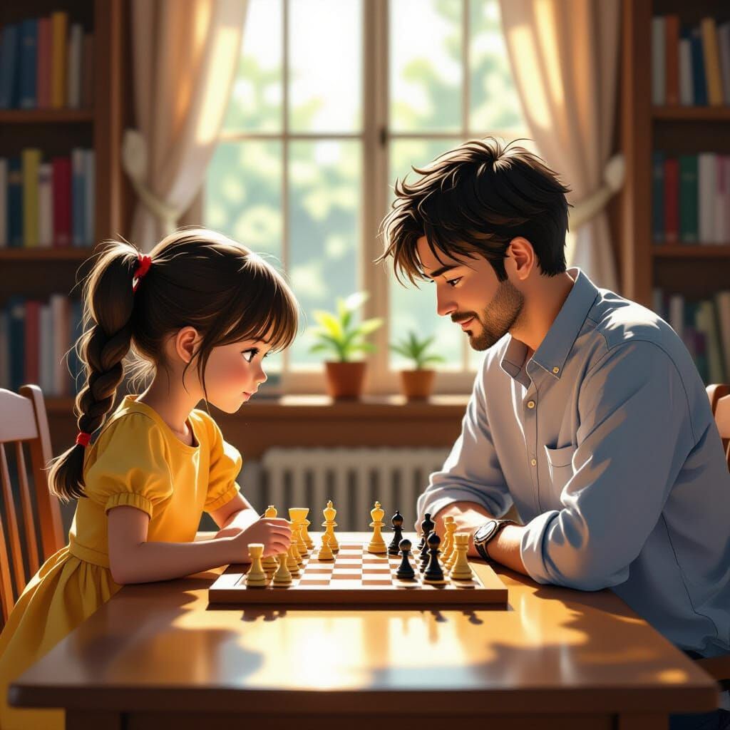 Intense Chess Match in Anime Style