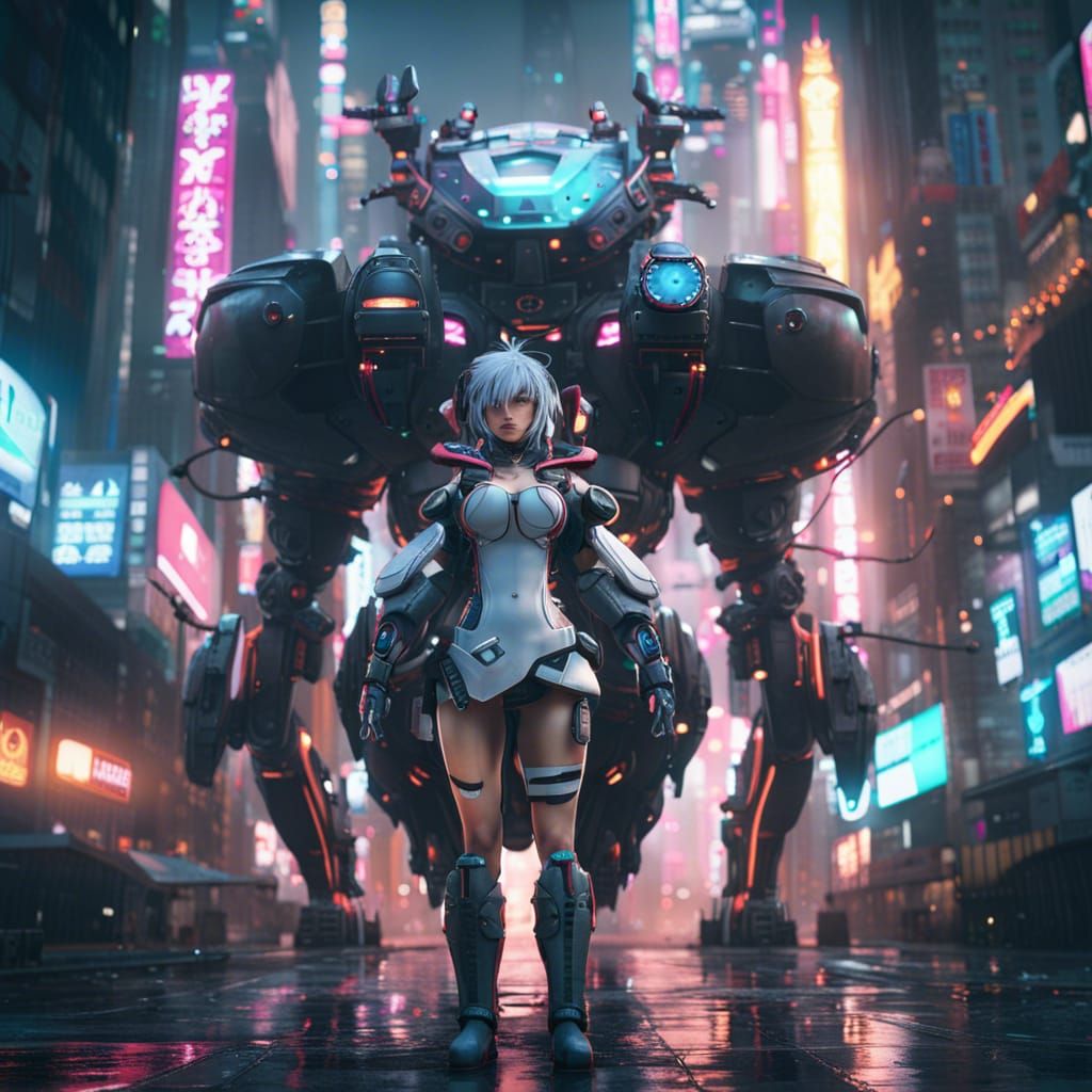 Cyberpunk Anime Robot Girl in Detailed Digital Art