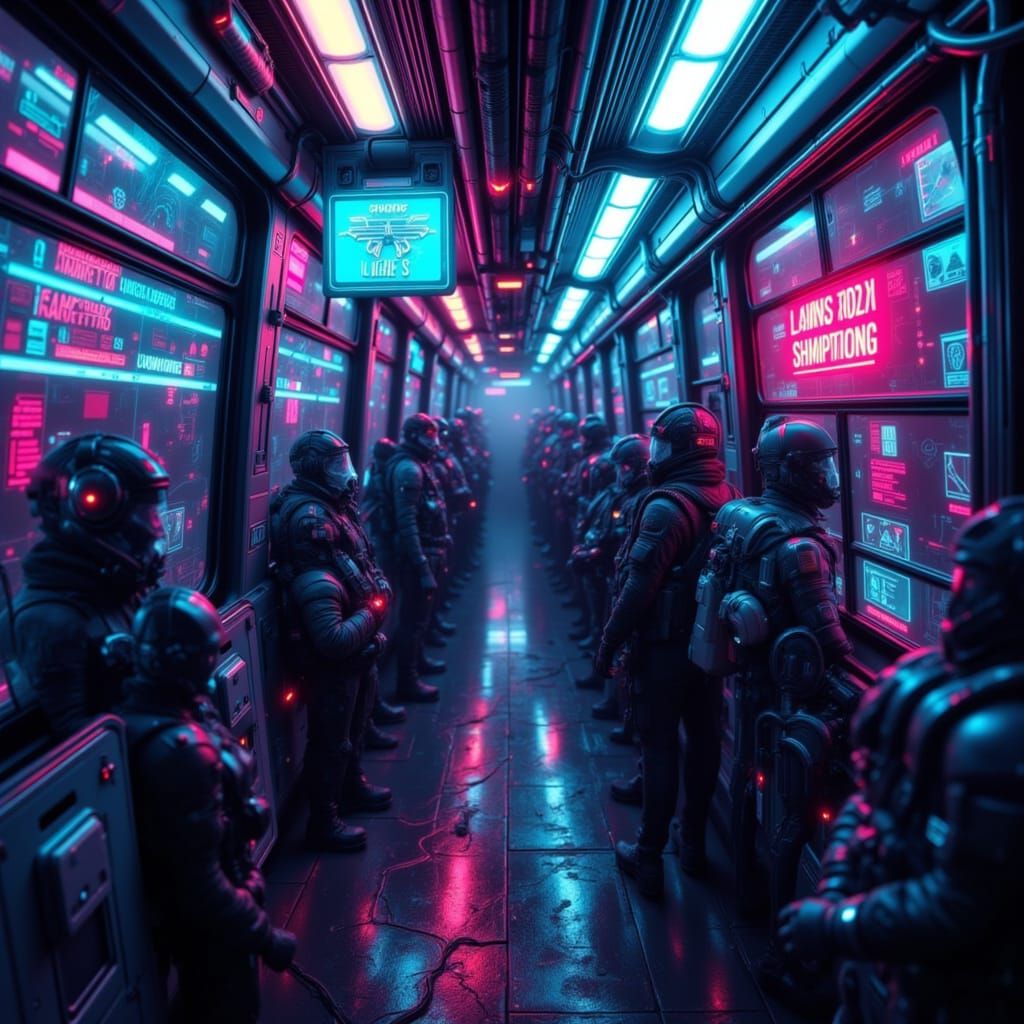 Cyberpunk City Bus on a Commute