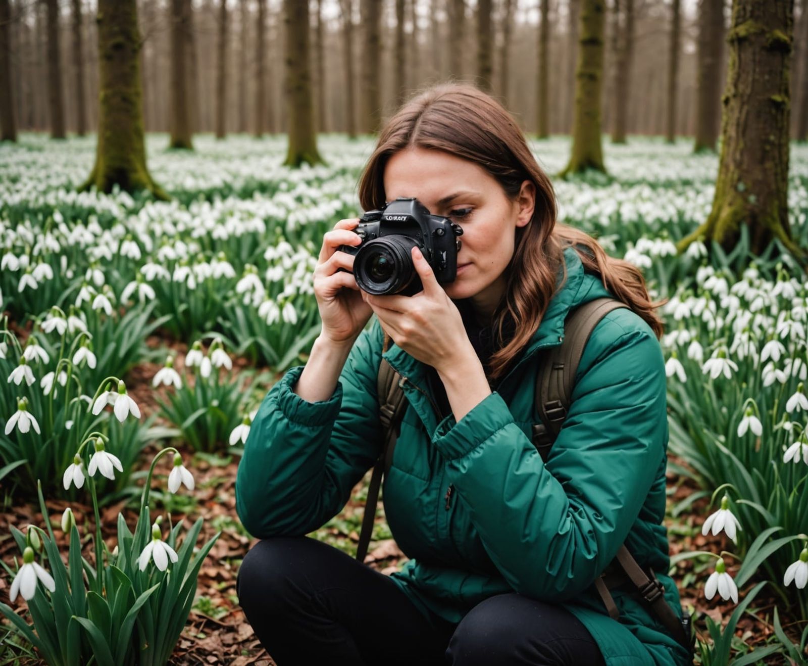 A Photographer Captures Snowdrops in a Forest Meadow