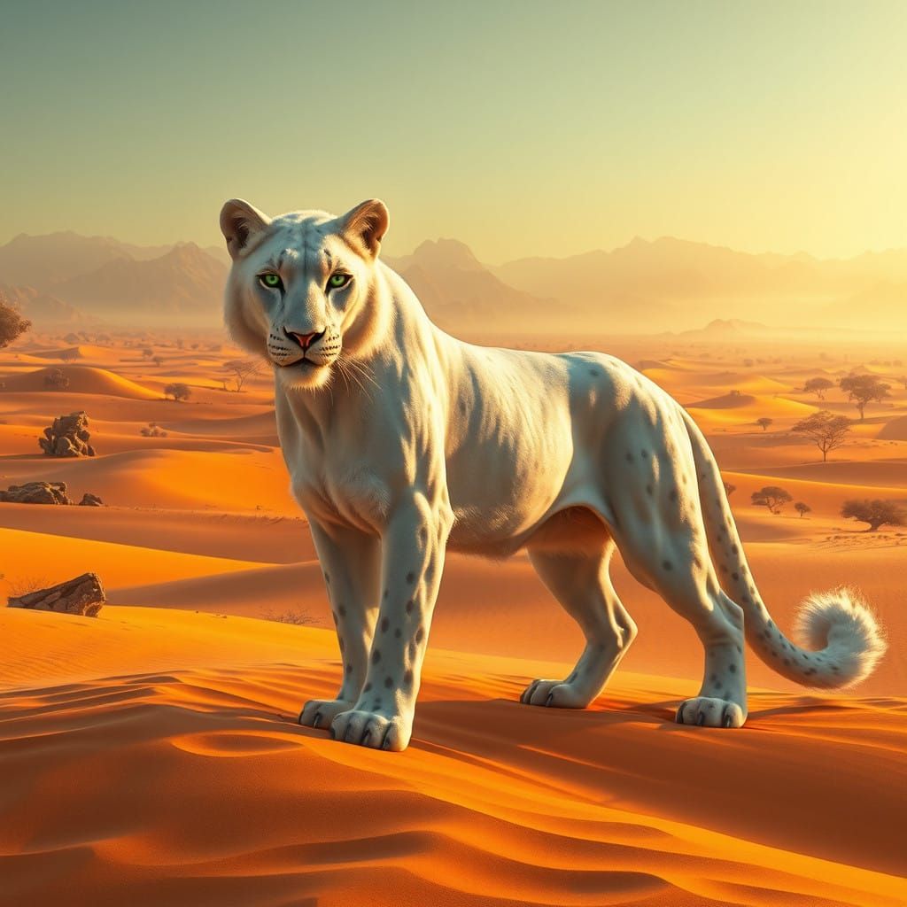 Regal Desert Lion-Panther Hybrid in Golden Sands