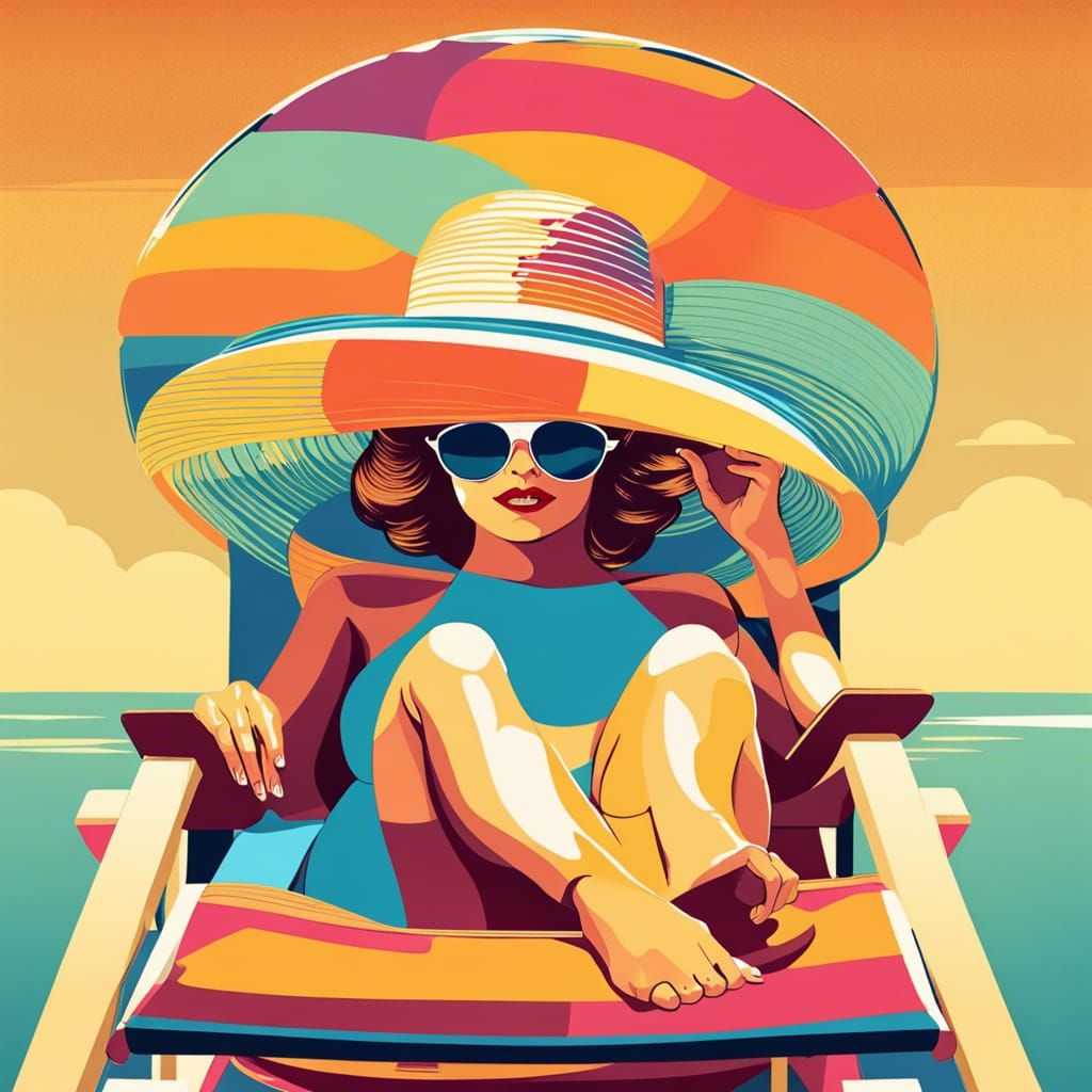 Pop Art Woman on Beach in Geometric Style