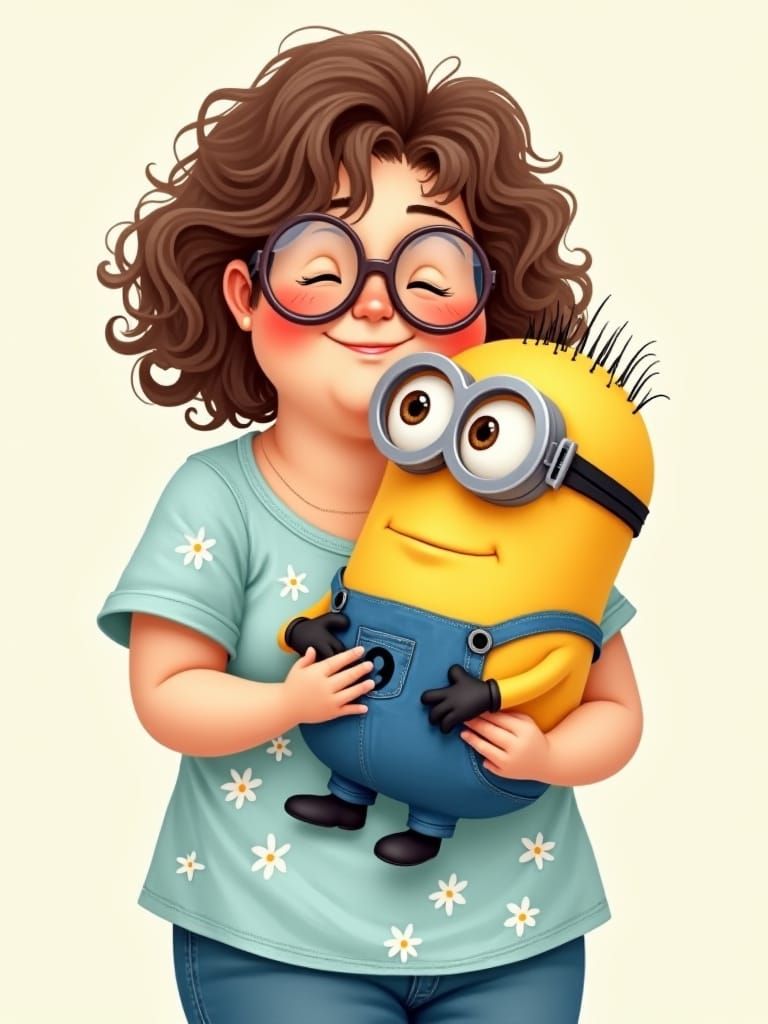 Pastel Vector Art: Woman Cradling a Minion