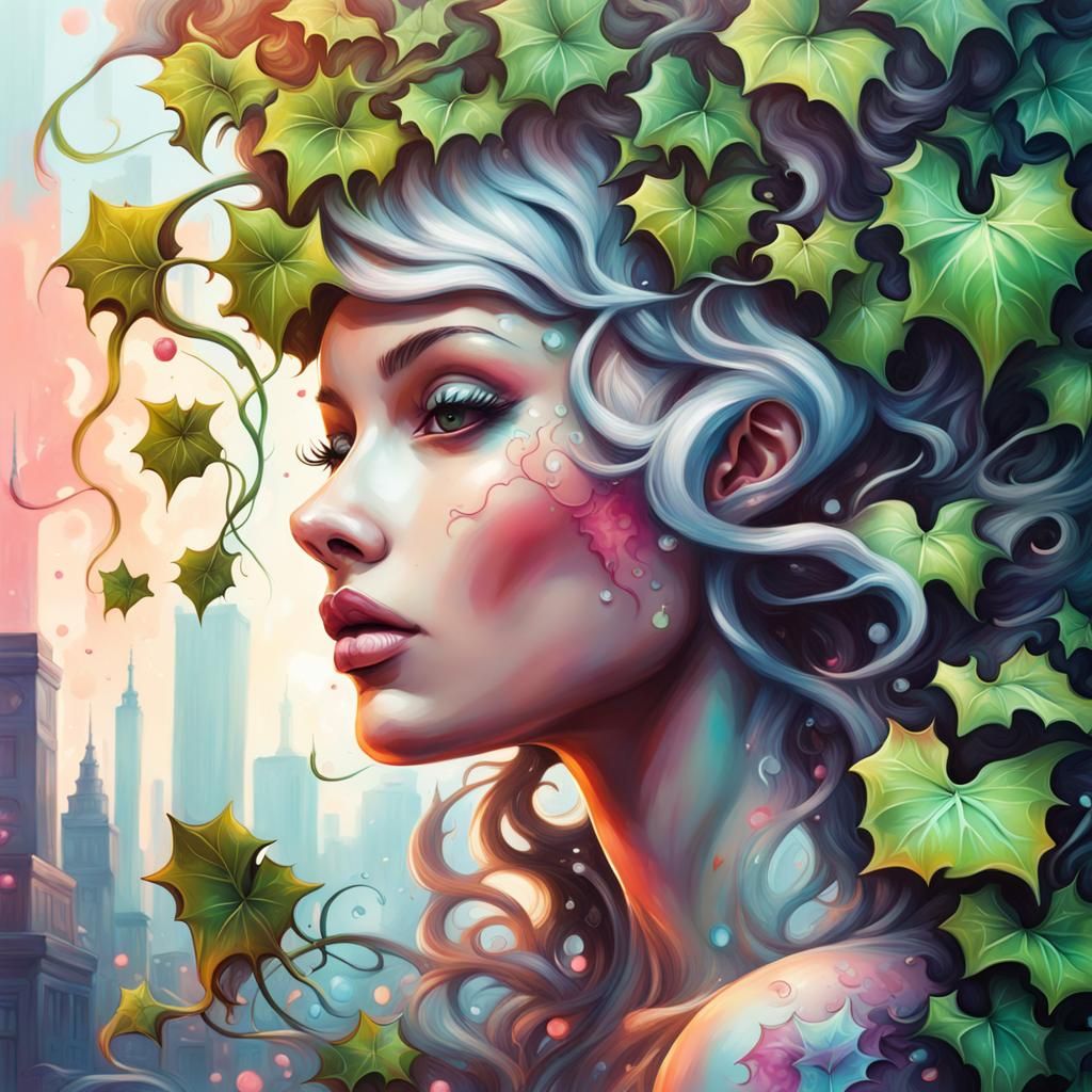 Beguiling Ivy Goddess in Whimsical Graffiti Art