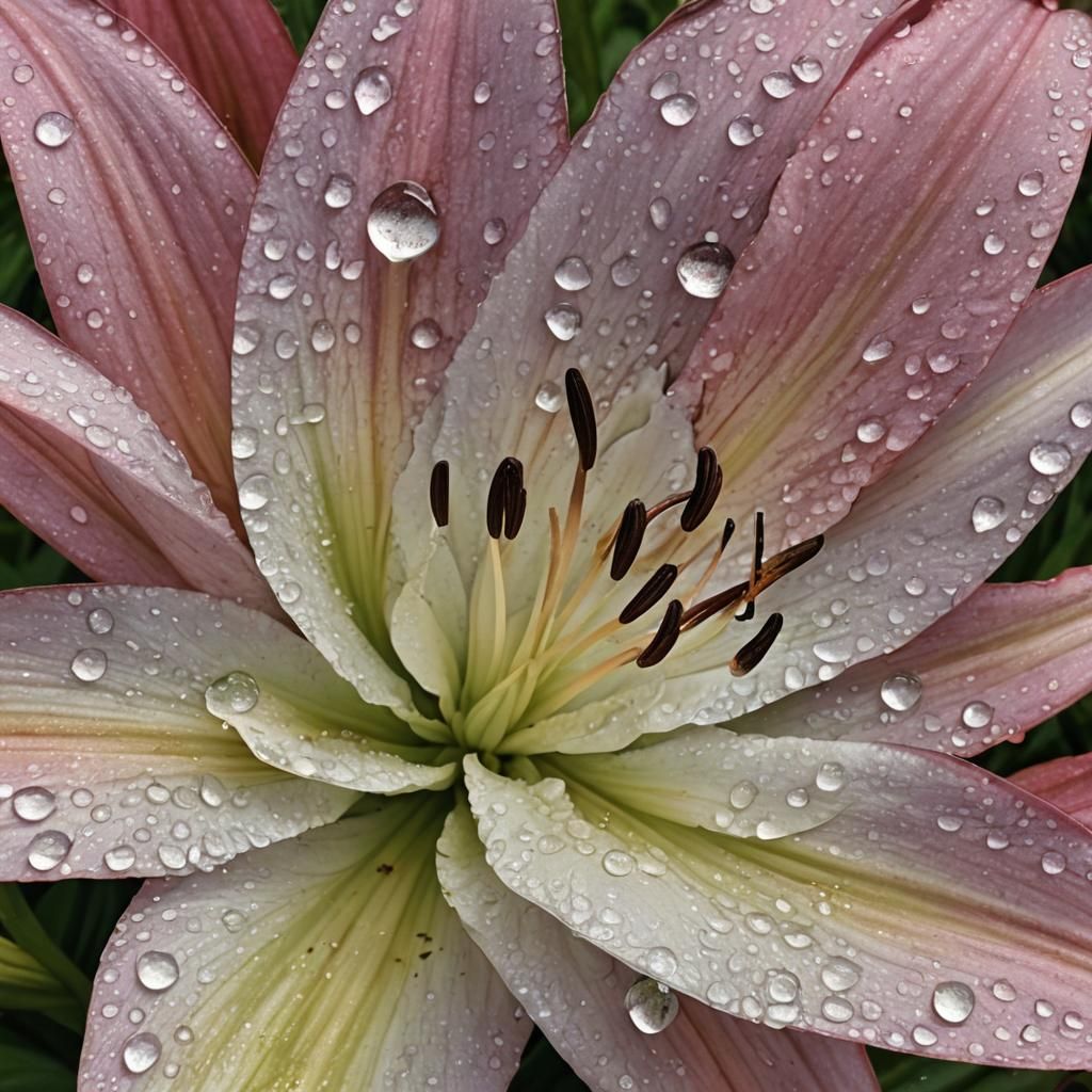 Dew-Kissed Pink Lily: A Macro Photograph