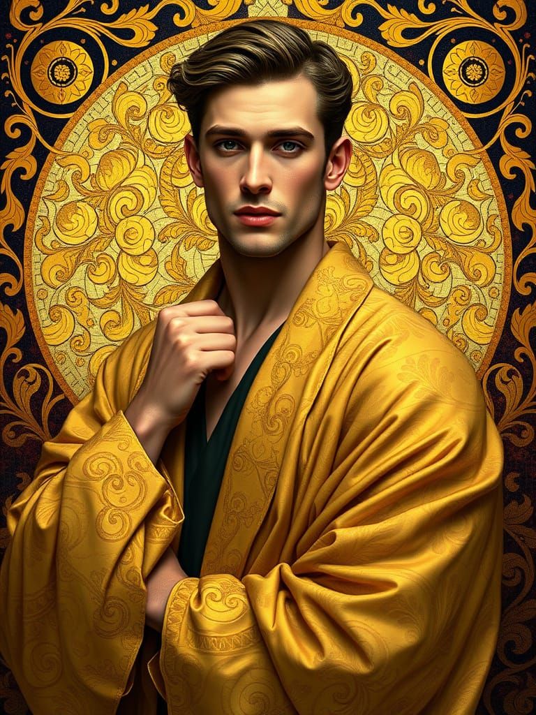 Elegant Male Portrait in Klimt-Inspired Art Nouveau Style