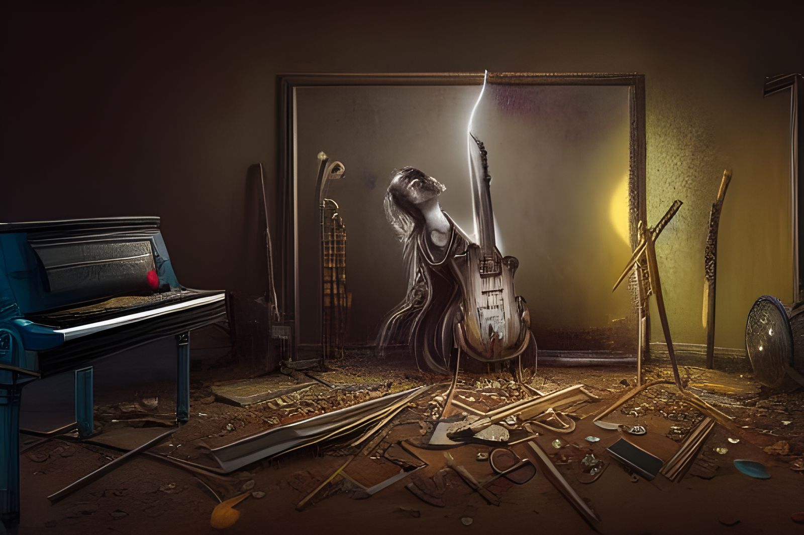 Stage with Abandoned Instruments in Paranormalpunk Style