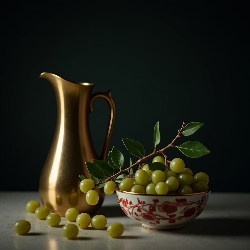 Dramatic Still Life with Brass Jug and Mistletoe