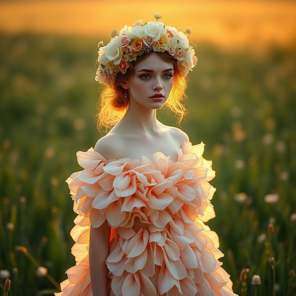 Hyperrealistic Floral Fantasy Portrait in Soft Light