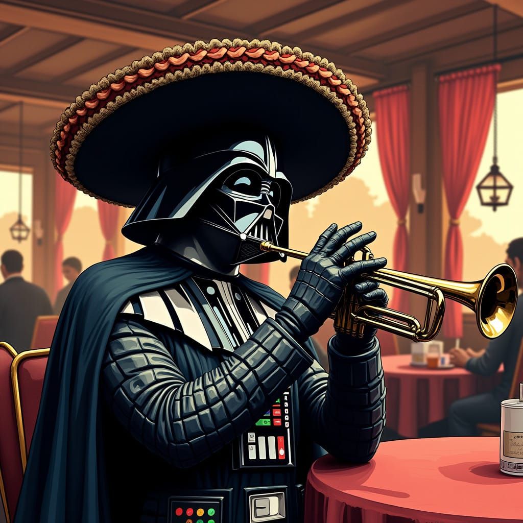 Darth Vader in a Mariachi Outfit Plays Trumpet in a Mexican...