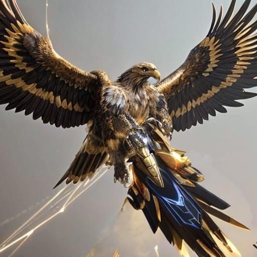 Golden Eagle Robot Lands: 3D Anime Art