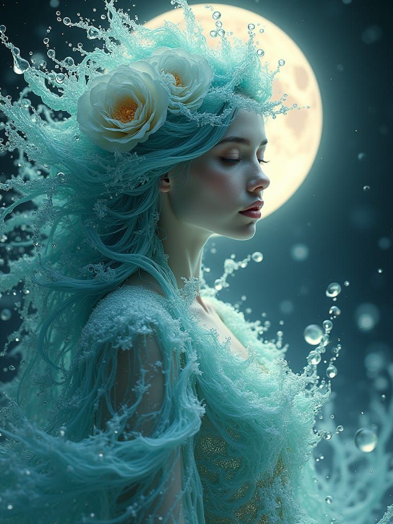 Surreal Liquid Luminous Goddess in Splash Art Style