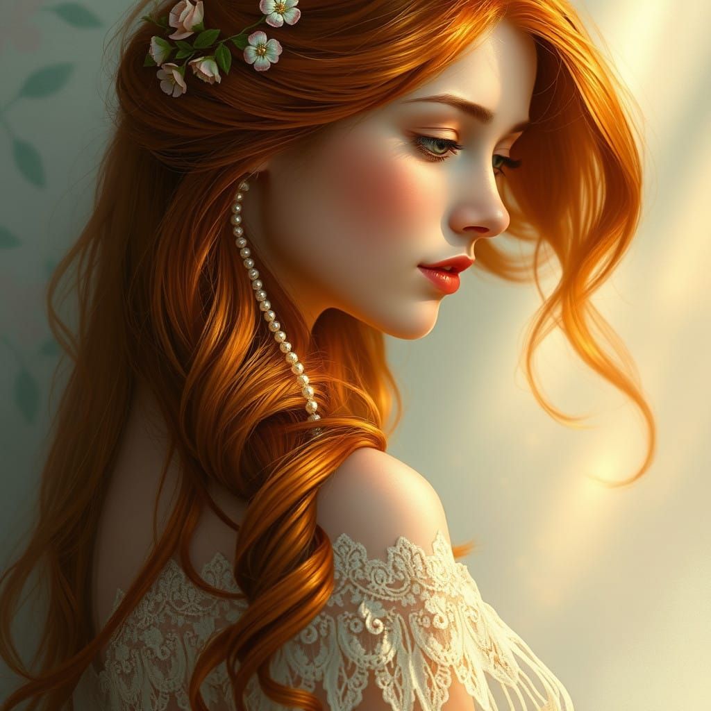 Whimsical Portrait of a Young Woman in Romantic Painterly St...