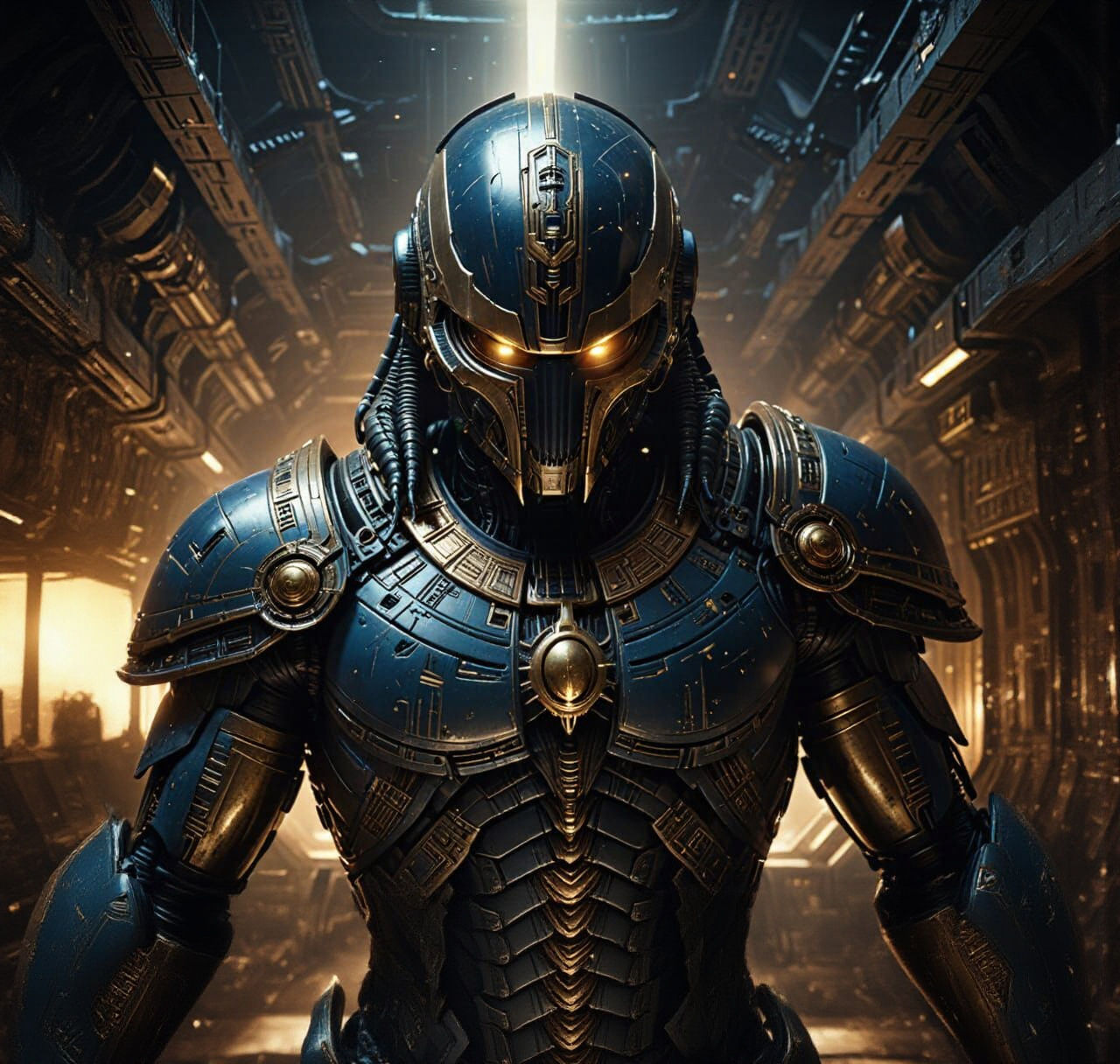 Ornate Spaceship with Egyptian Motifs in Dark Fantasy Style