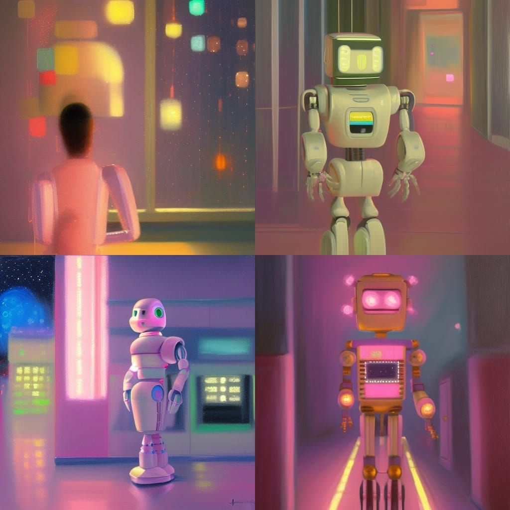 Robot Teacher in Soft Pink Oil Painting