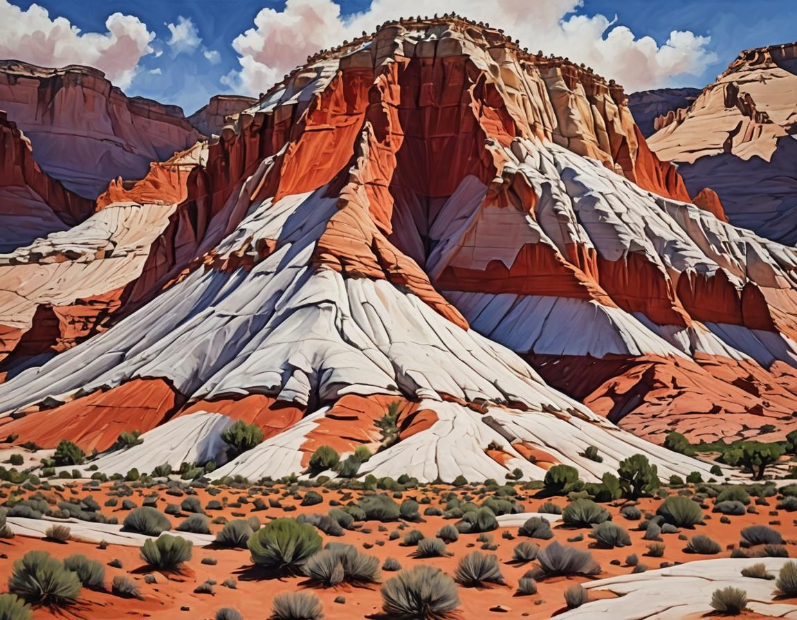 Vibrant Vermilion Cliffs Sandstone Butte in Impasto Style