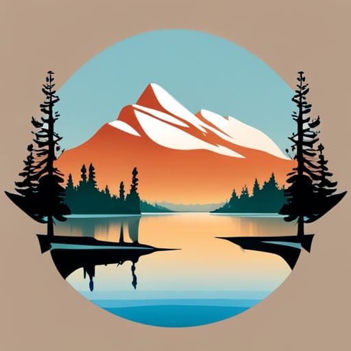 Canadian Lake and Cedar Tree Vector Logo