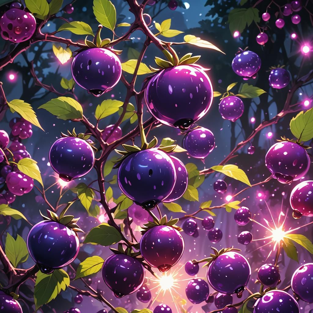 Glowing Purple Berry in Anime Manga Style