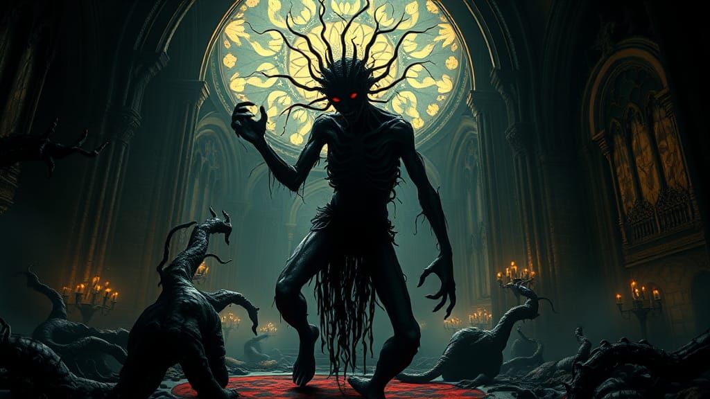 Distorted Figure in Gothic Dreamscape