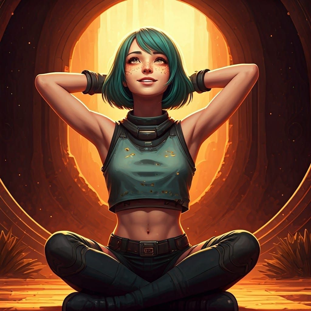 Seafoam Haired Lady in Oasis, Fantasy Concept Art
